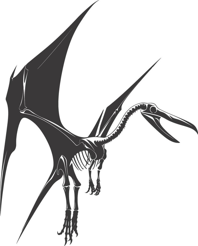 AI generated Silhouette Dinosaur Pterodactyl skeleton black color only vector