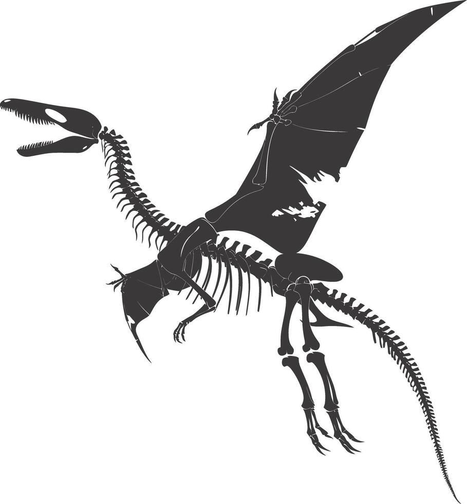 ai generado silueta dinosaurio pterodáctilo esqueleto negro color solamente vector