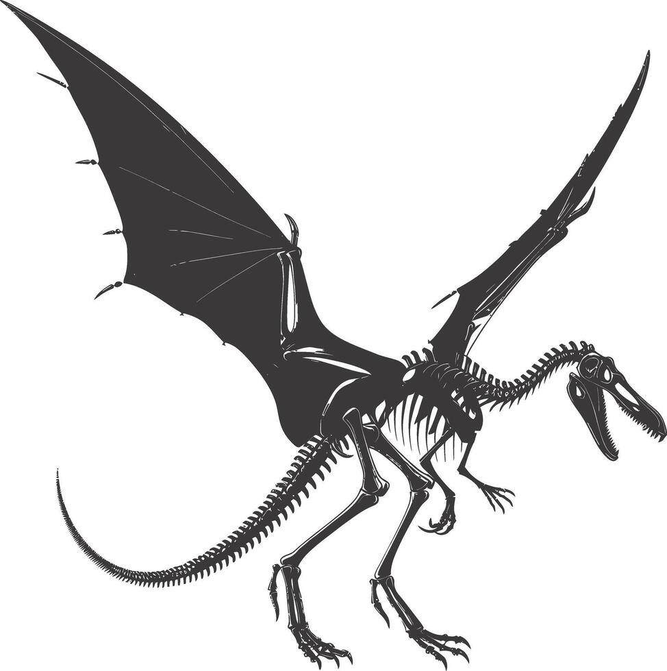 AI generated Silhouette Dinosaur Pterodactyl skeleton black color only vector