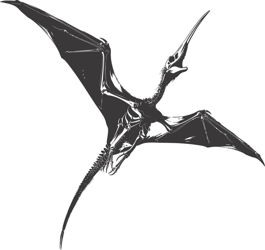 ai generado silueta dinosaurio pterodáctilo esqueleto negro color solamente vector