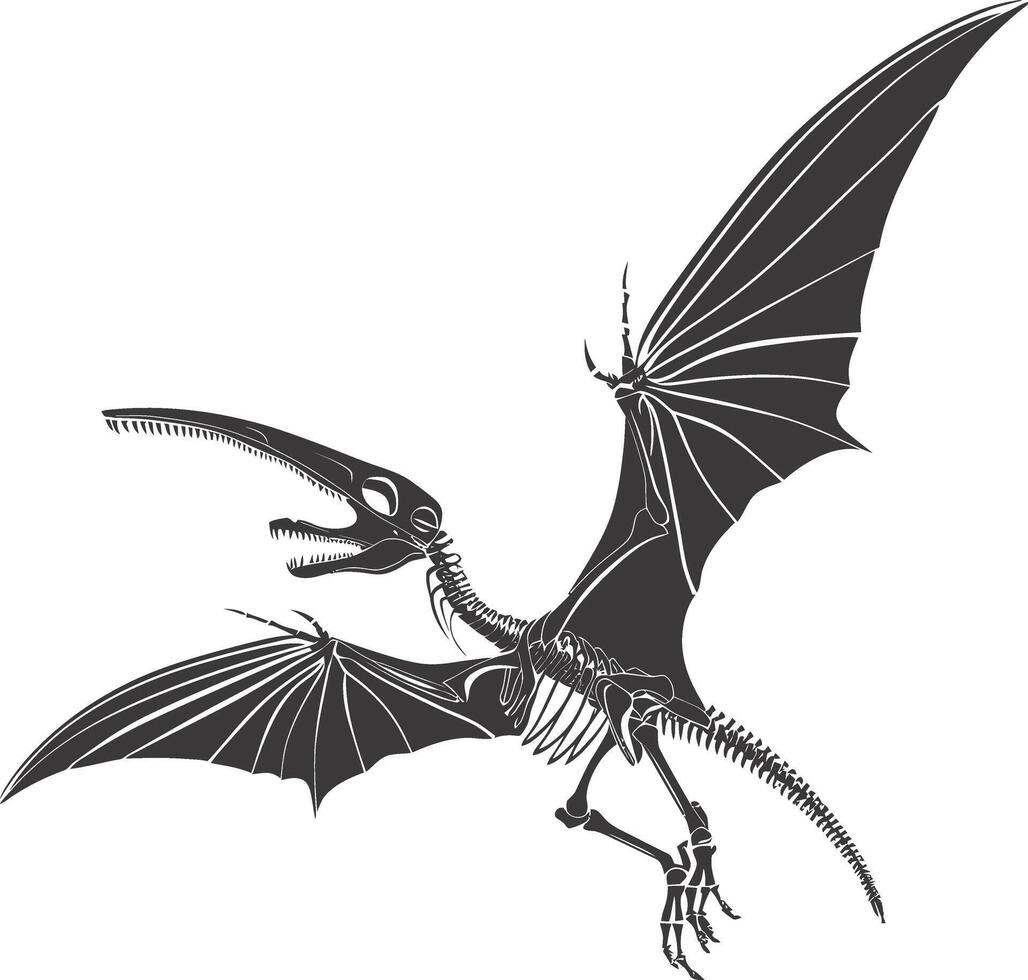 ai generado silueta dinosaurio pterodáctilo esqueleto negro color solamente vector