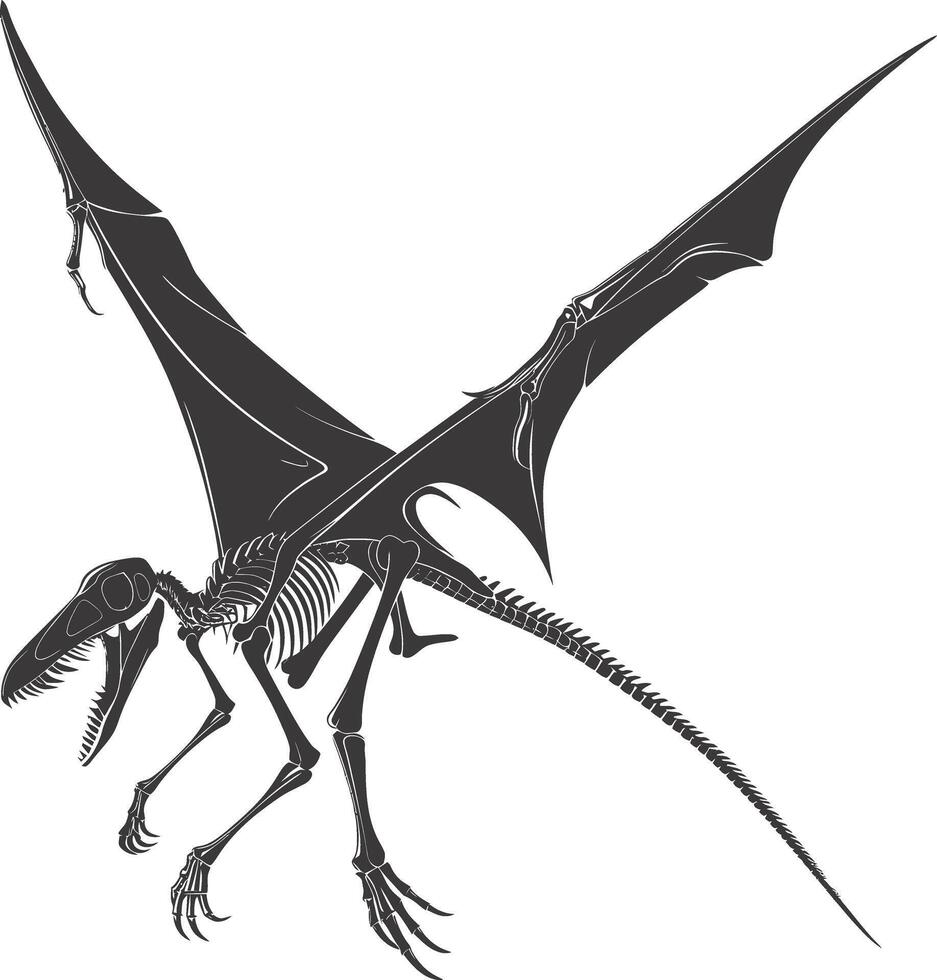 AI generated Silhouette Dinosaur Pterodactyl skeleton black color only vector