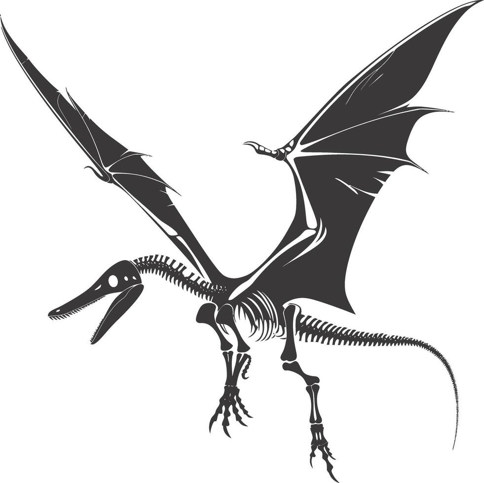 ai generado silueta dinosaurio pterodáctilo esqueleto negro color solamente vector
