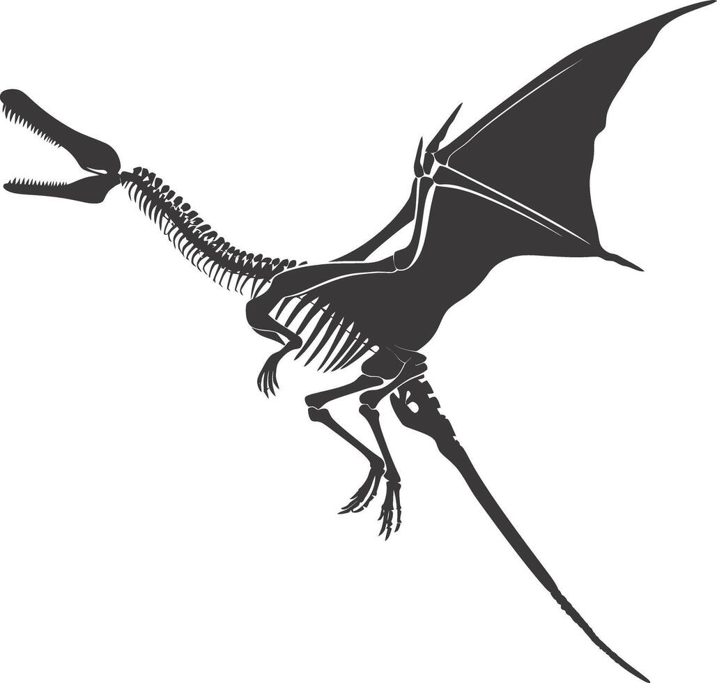 AI generated Silhouette Dinosaur Pterodactyl skeleton black color only vector