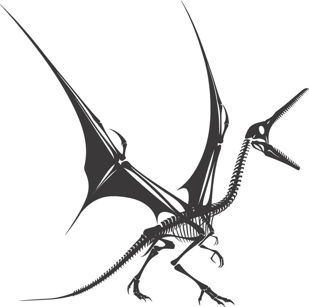 ai generado silueta dinosaurio pterodáctilo esqueleto negro color solamente vector