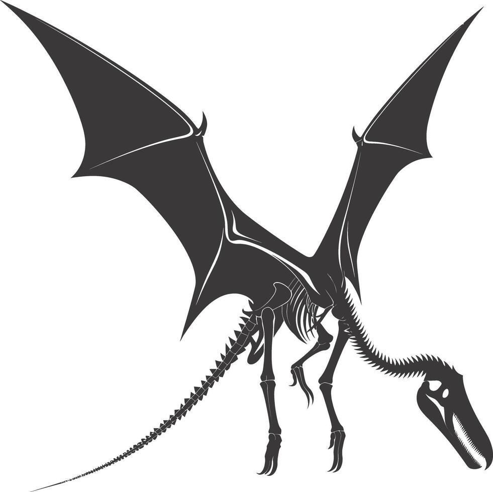 AI generated Silhouette Dinosaur Pterodactyl skeleton black color only vector