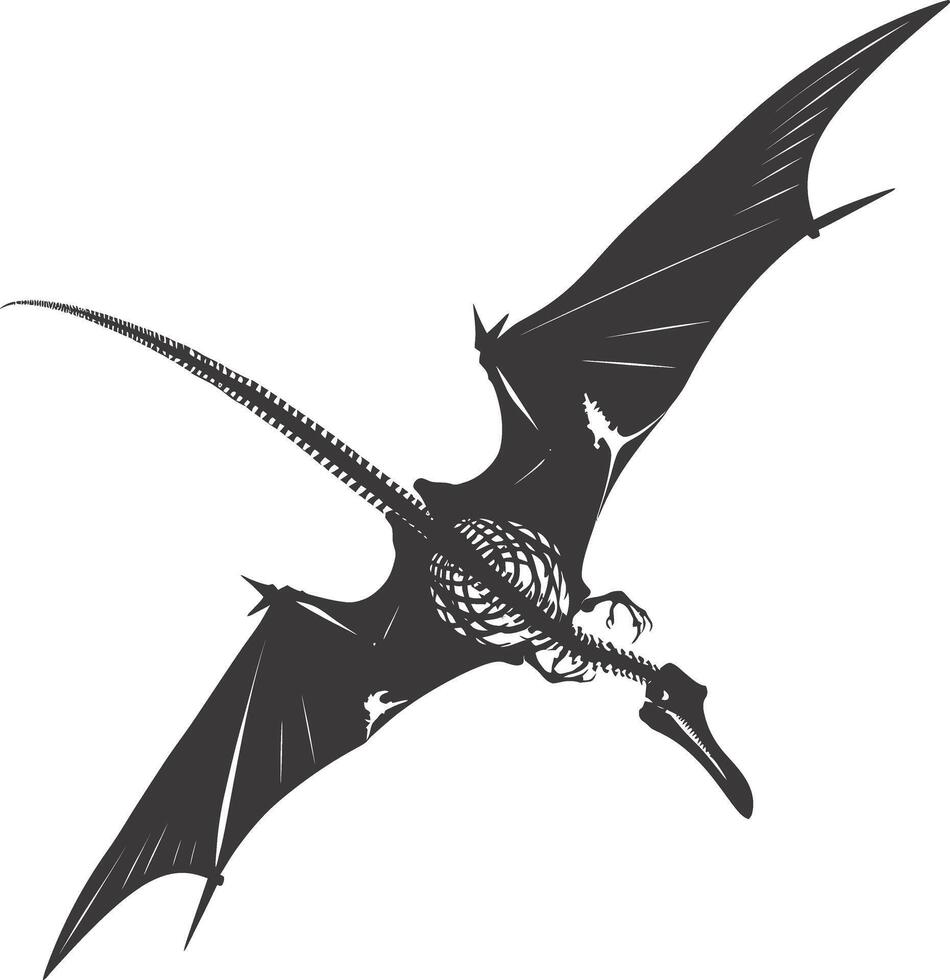 AI generated Silhouette Dinosaur Pterodactyl skeleton black color only vector