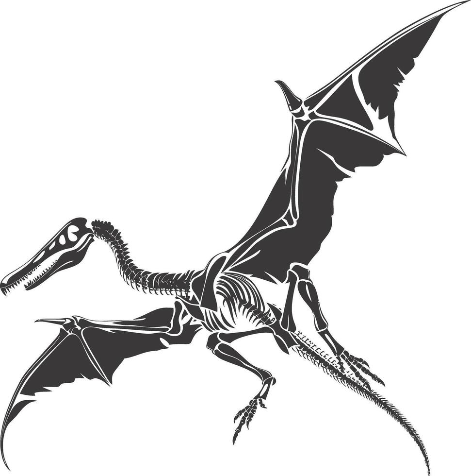 AI generated Silhouette Dinosaur Pterodactyl skeleton black color only vector