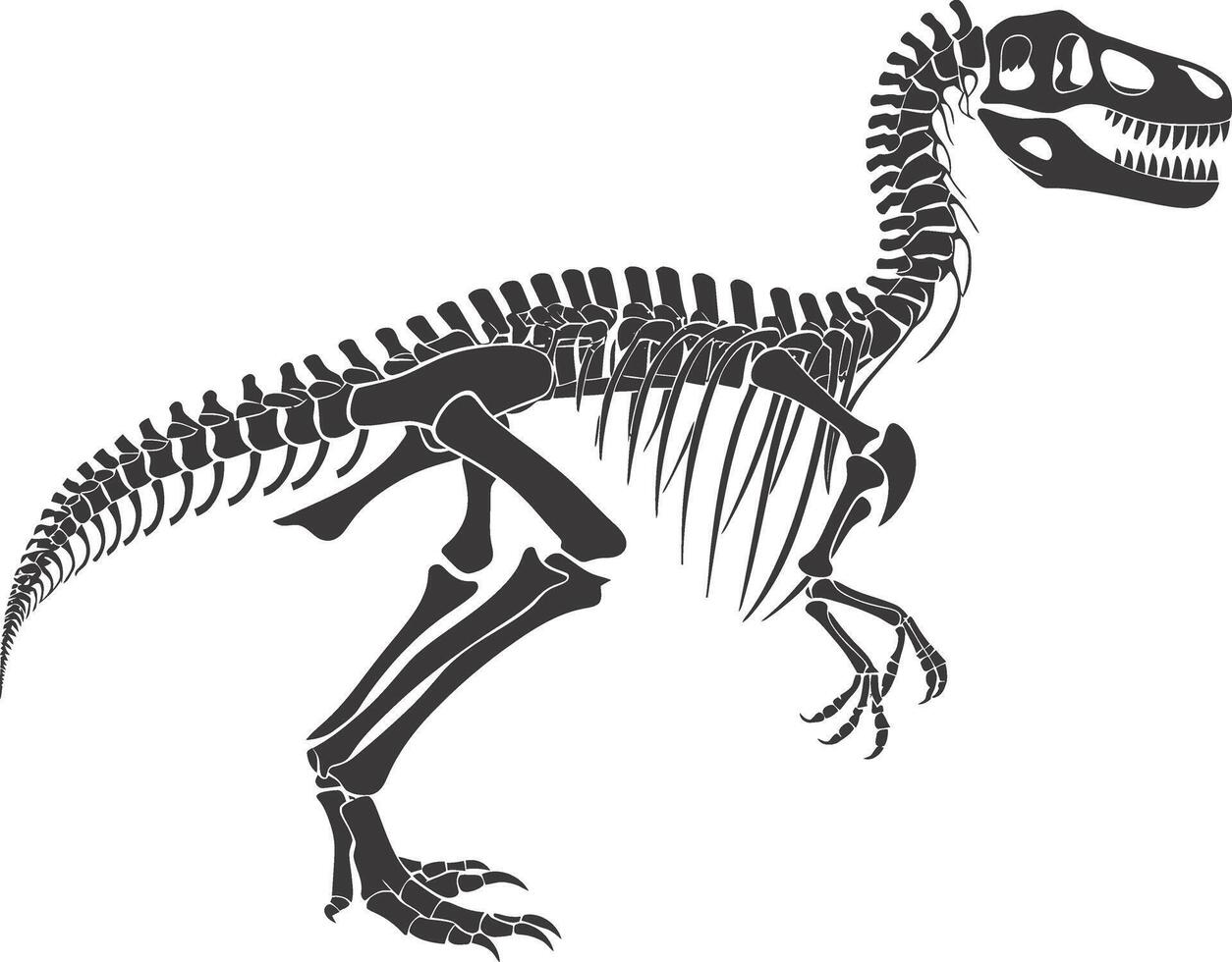 AI generated Silhouette Dinosaur skeleton black color only vector