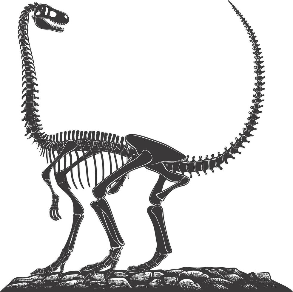 AI generated Silhouette Dinosaur skeleton black color only vector