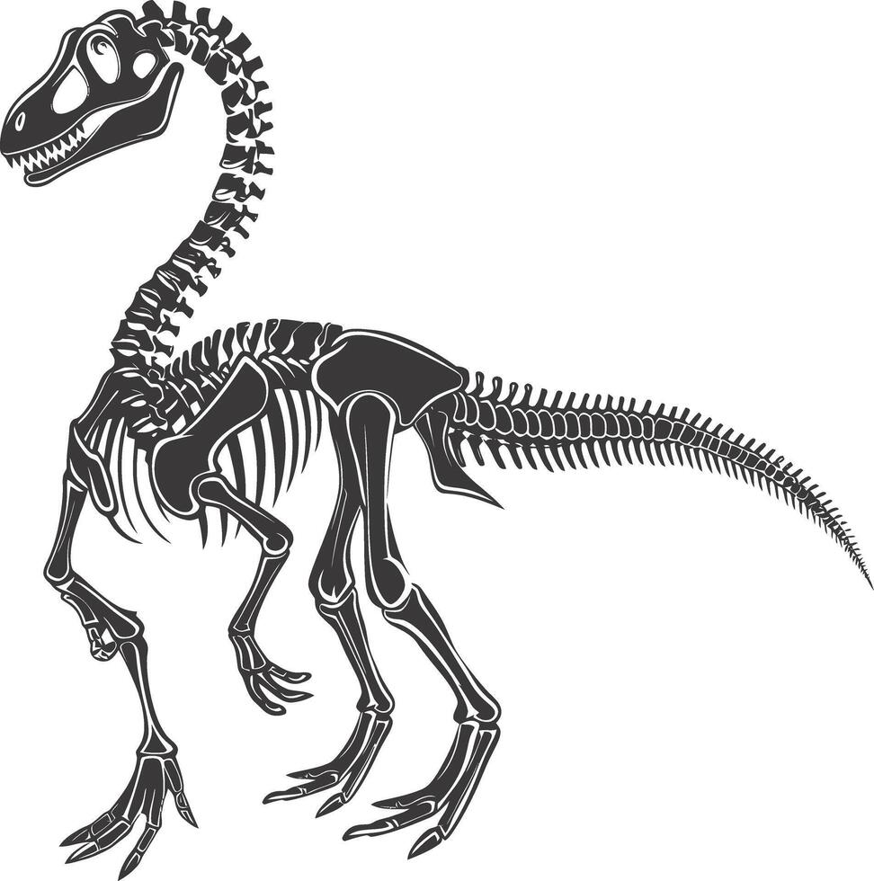 AI generated Silhouette Dinosaur skeleton black color only vector