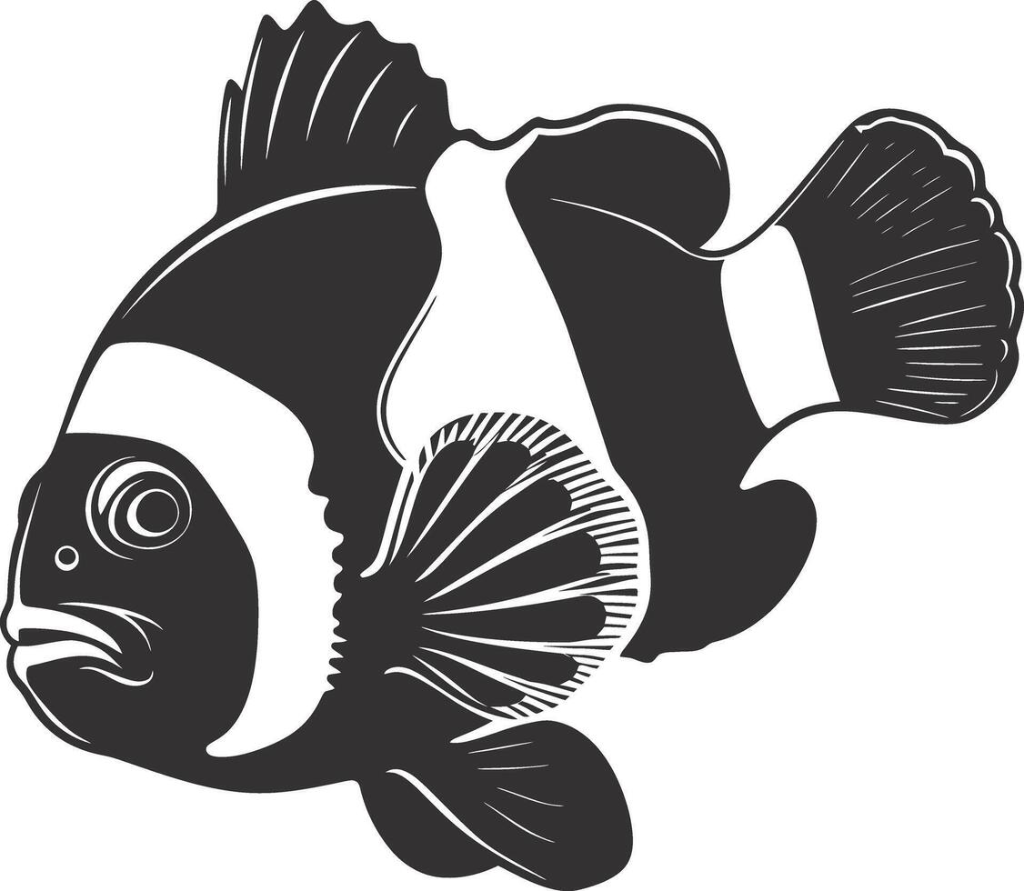 AI generated Silhouette clownfish black color only full body vector