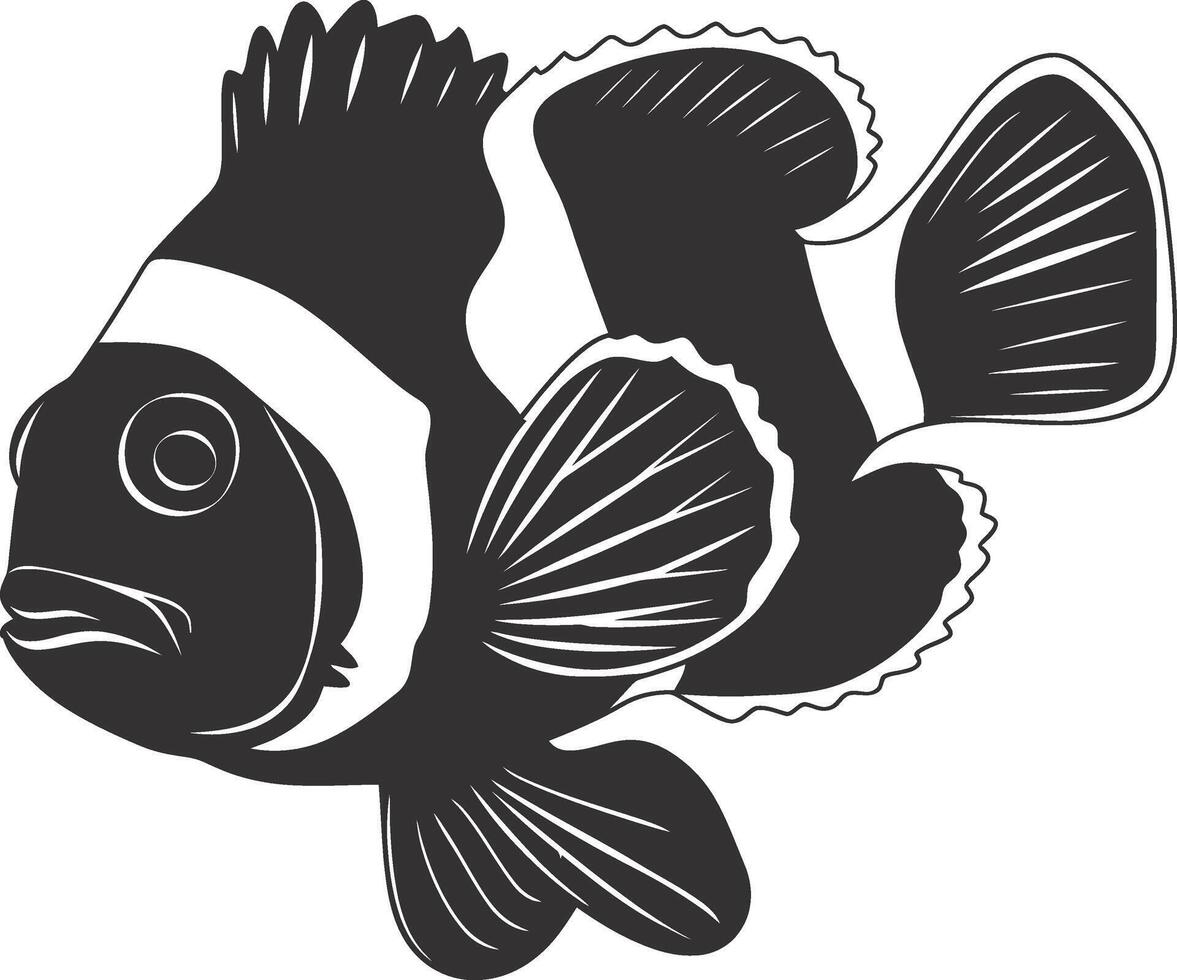 AI generated Silhouette clownfish black color only full body vector