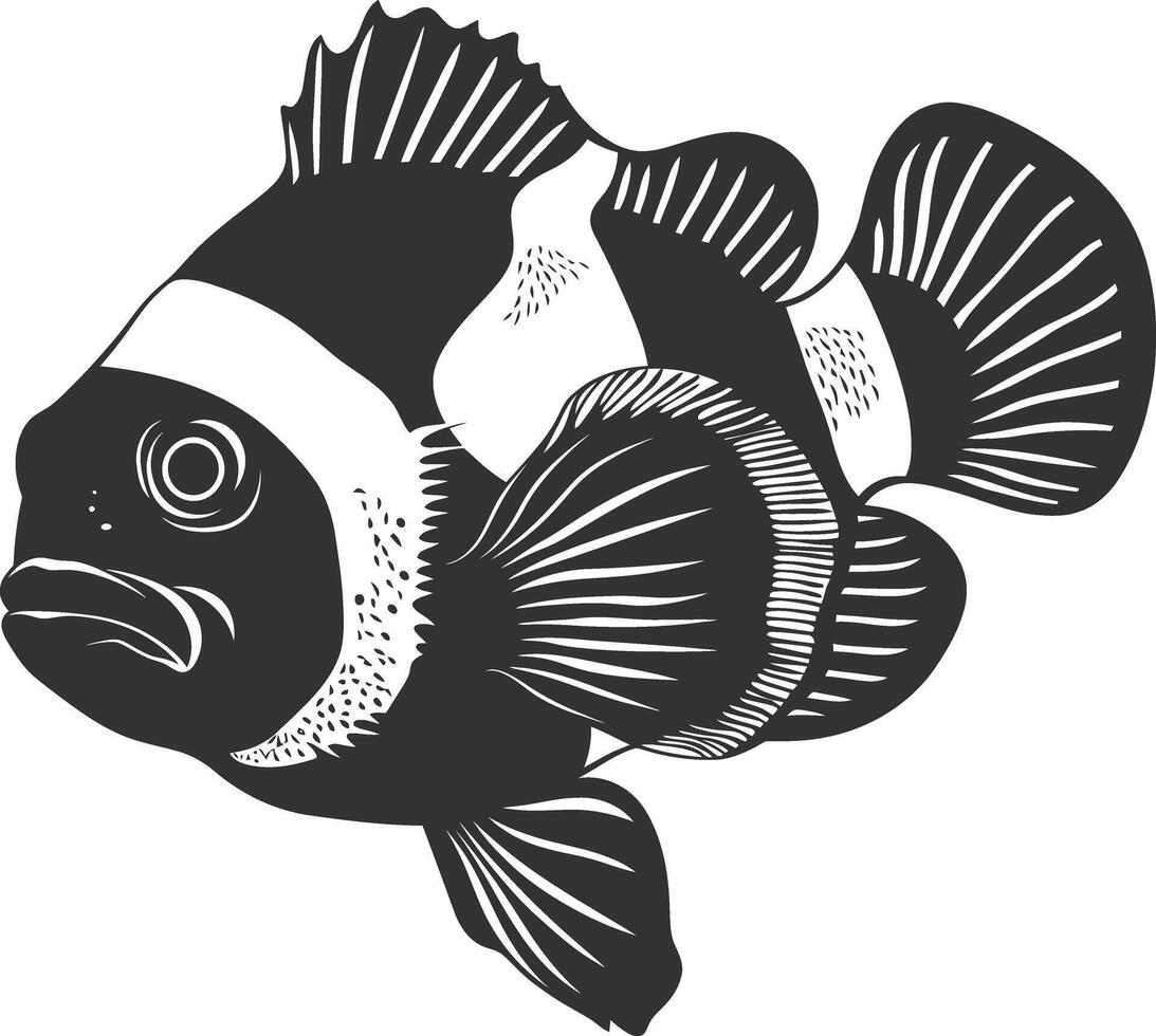 AI generated Silhouette clownfish black color only full body vector