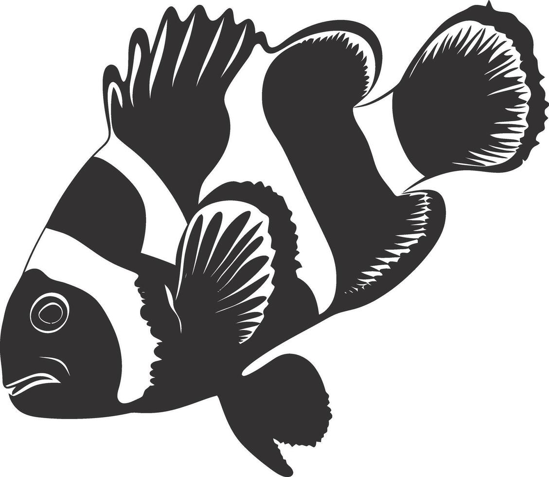 AI generated Silhouette clownfish black color only full body vector