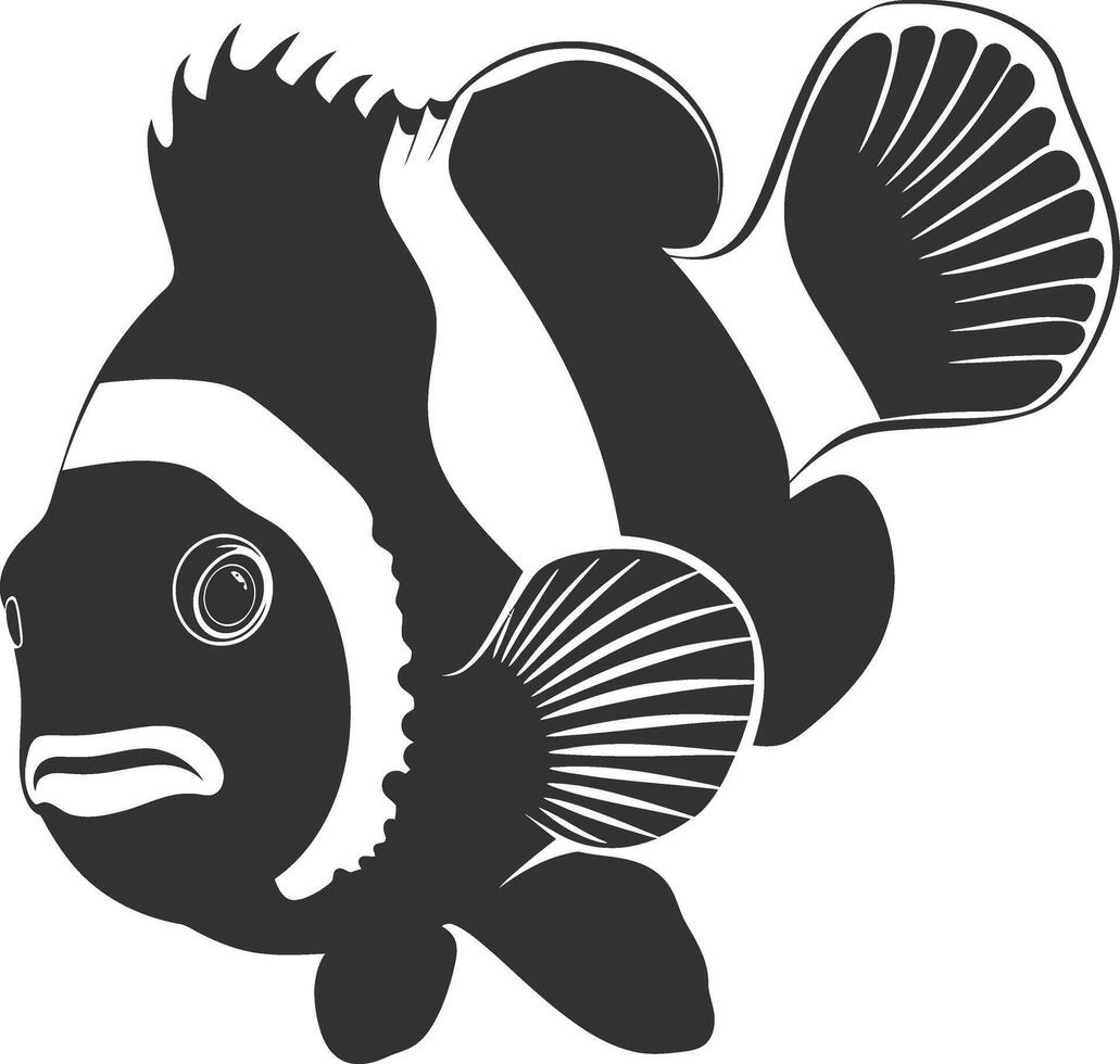 AI generated Silhouette clownfish black color only full body vector