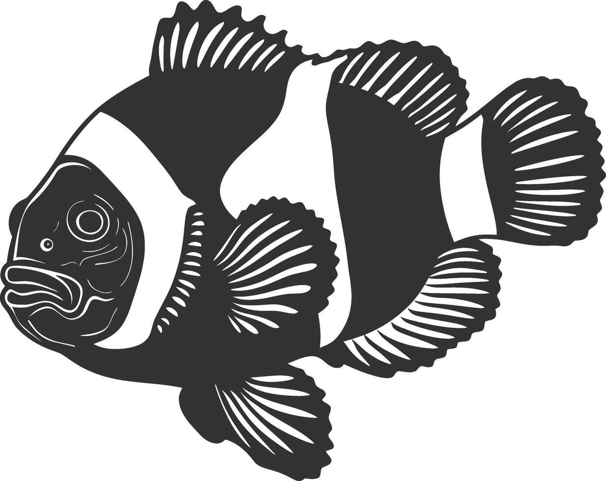 AI generated Silhouette clownfish black color only full body vector