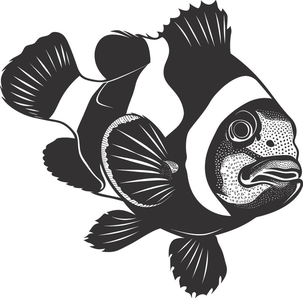 AI generated Silhouette clownfish black color only full body vector