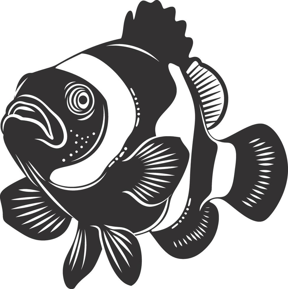 AI generated Silhouette clownfish black color only full body vector