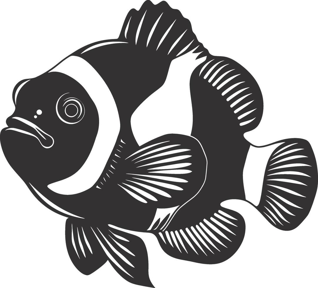 AI generated Silhouette clownfish black color only full body vector
