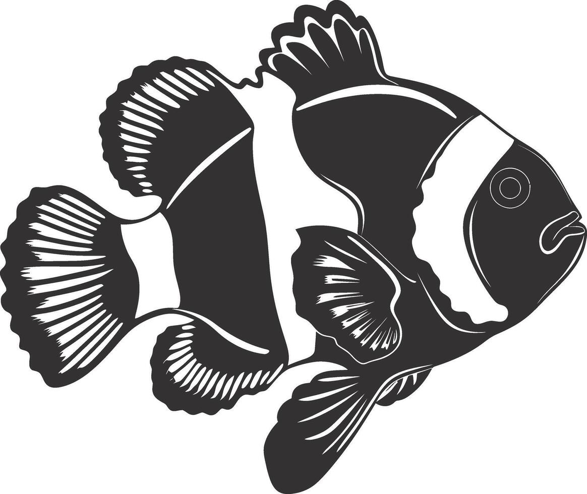 AI generated Silhouette clownfish black color only full body vector