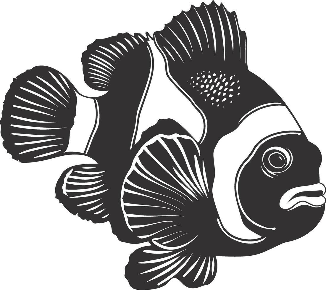 AI generated Silhouette clownfish black color only full body vector