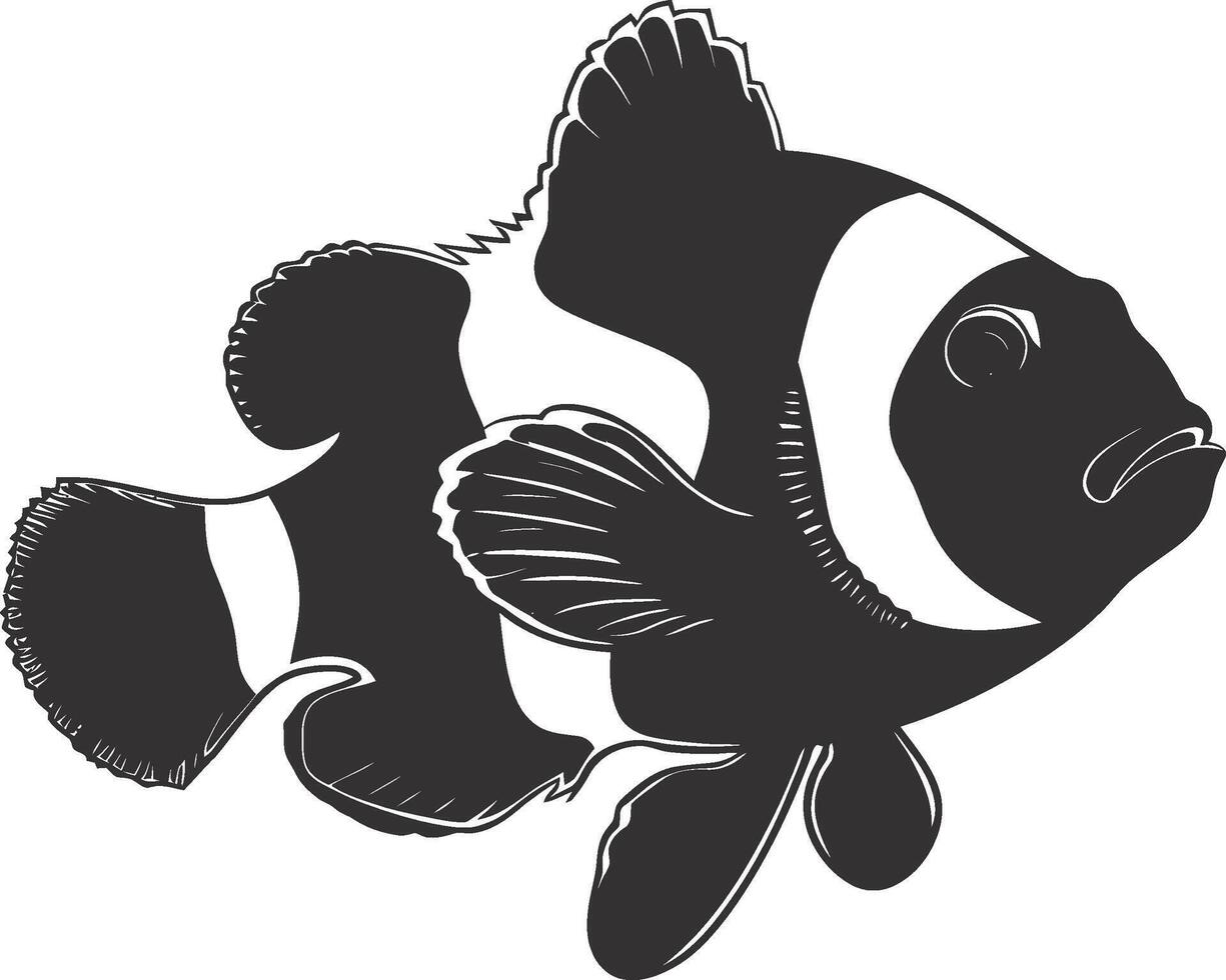 AI generated Silhouette clownfish black color only full body vector