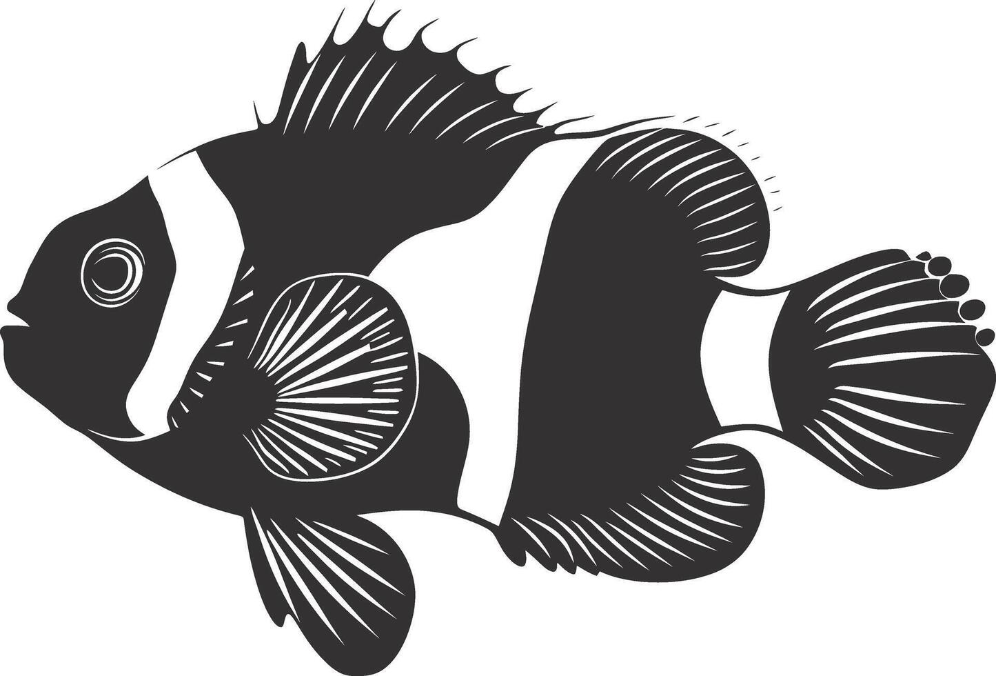 AI generated Silhouette clownfish black color only full body vector