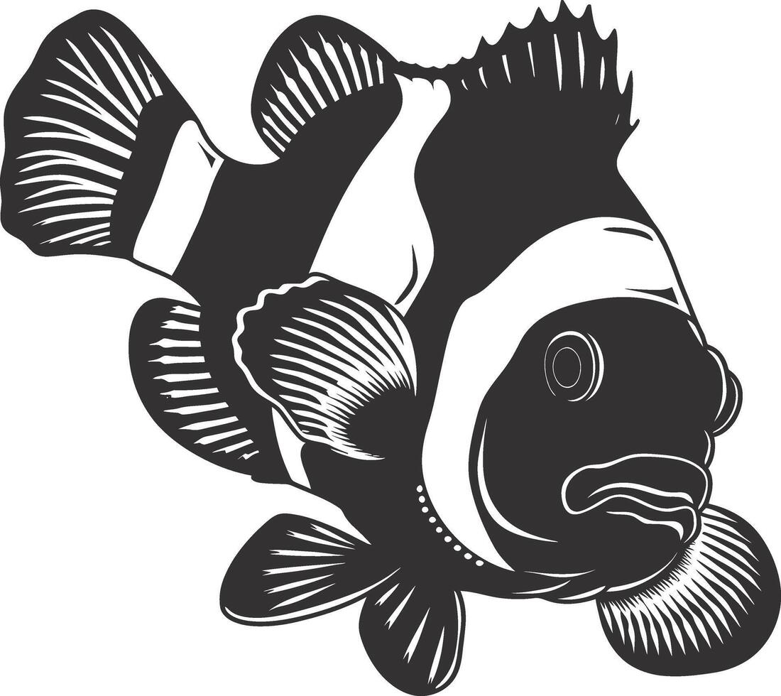 AI generated Silhouette clownfish black color only full body vector