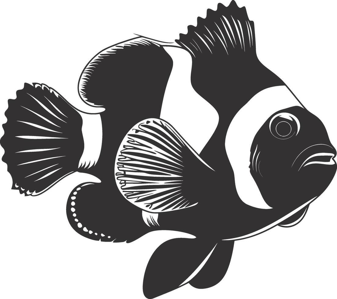 AI generated Silhouette clownfish black color only full body vector