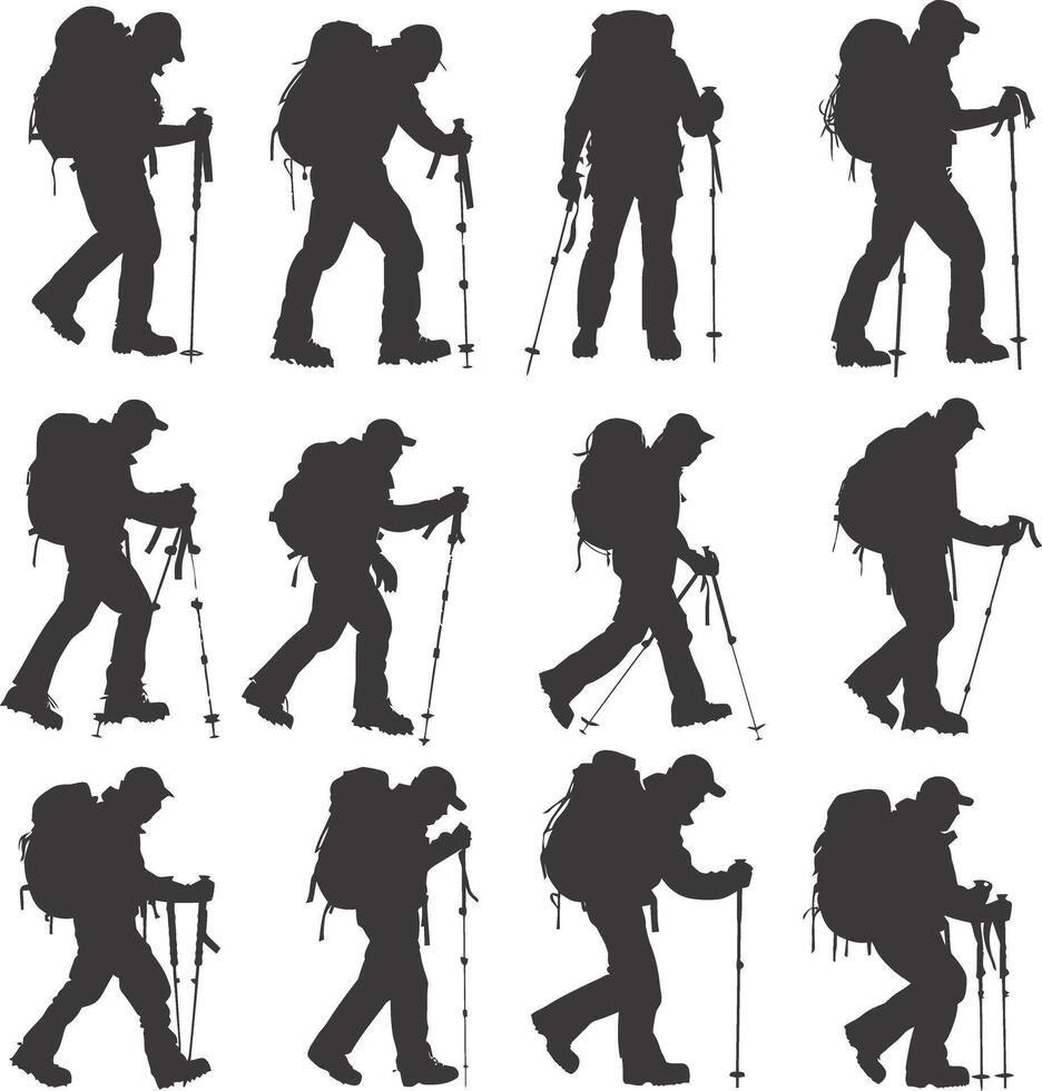 AI generated Silhouette hiking man activities black color only full body vector