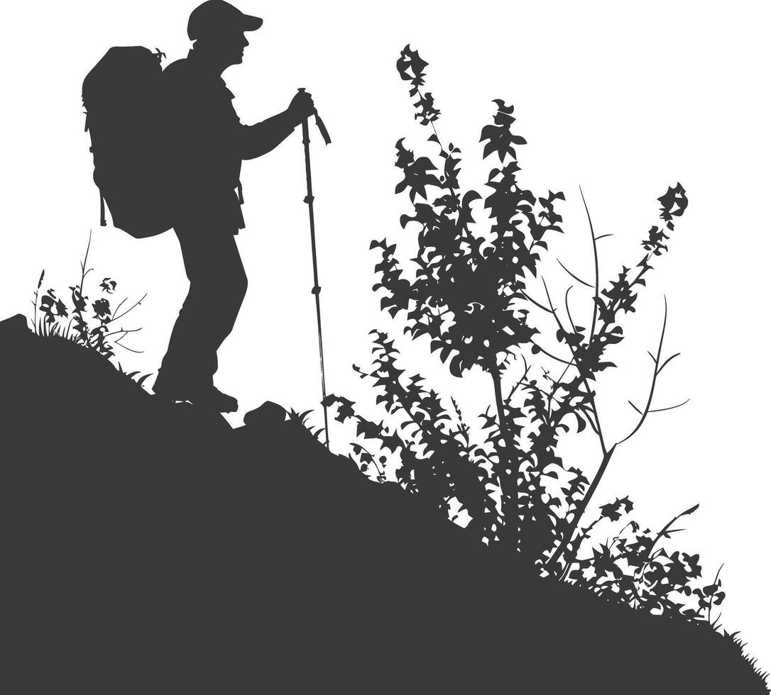 AI generated Silhouette hiking man activities black color only full body vector