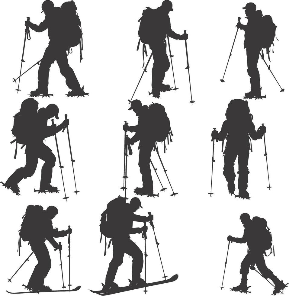 AI generated Silhouette hiking man activities black color only full body vector