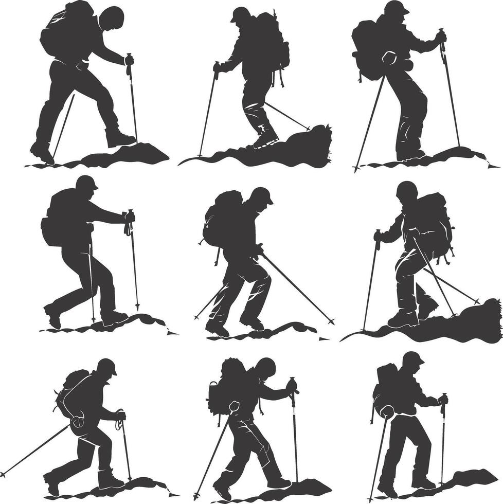 AI generated Silhouette hiking man activities black color only full body vector