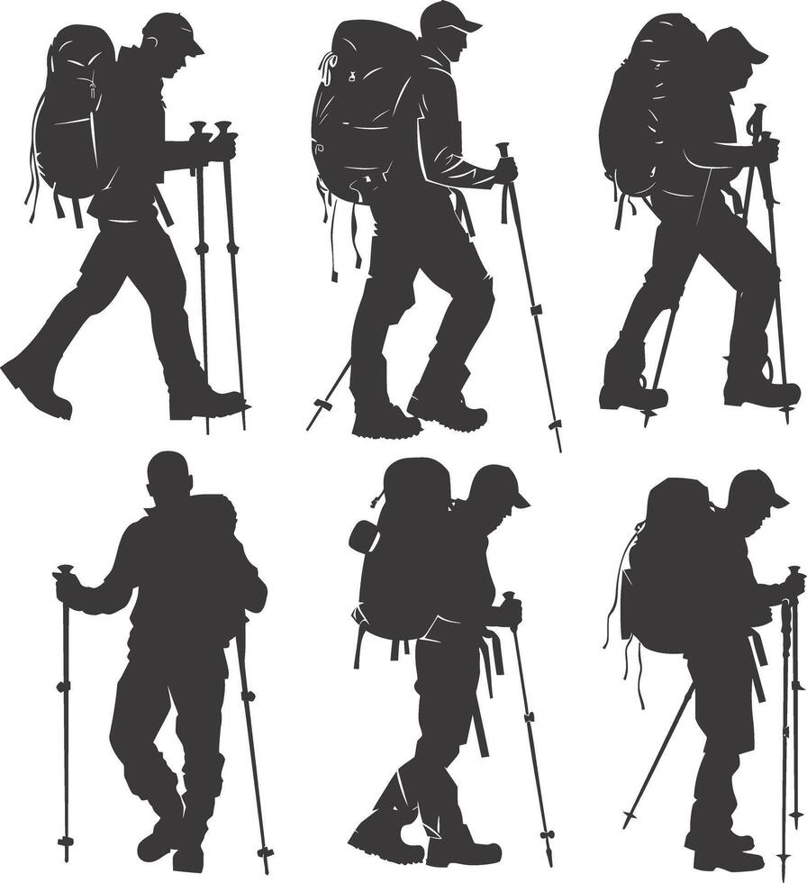 AI generated Silhouette hiking man activities black color only full body vector