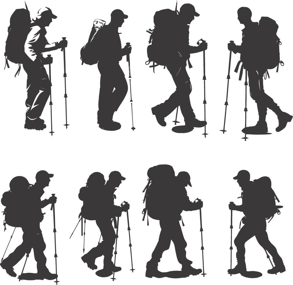 AI generated Silhouette hiking man activities black color only full body vector