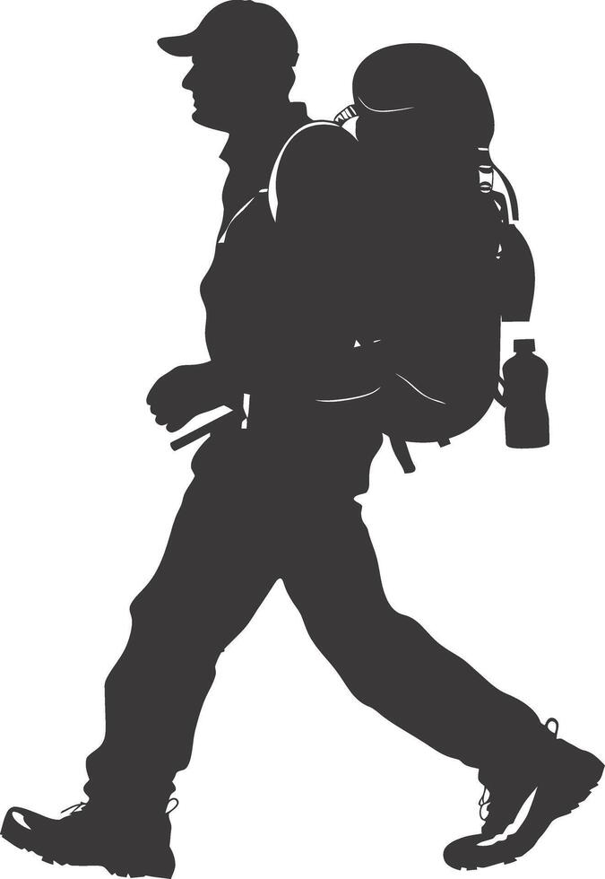 AI generated Silhouette hiking man black color only full body vector