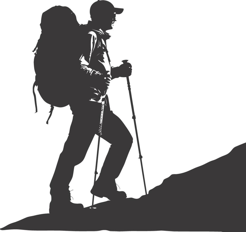 AI generated Silhouette hiking man black color only full body vector