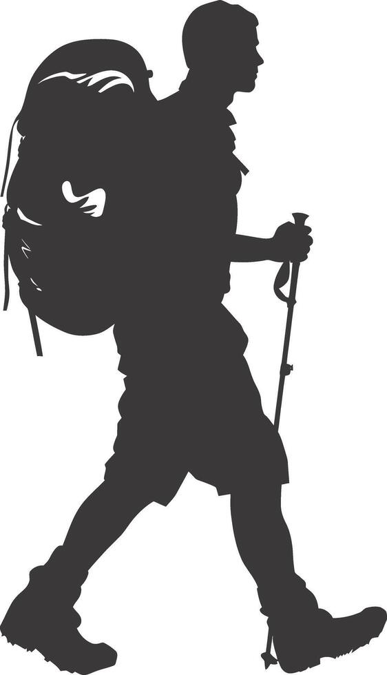 AI generated Silhouette hiking man black color only full body vector