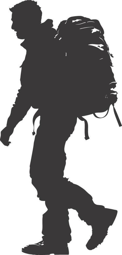 AI generated Silhouette hiking man black color only full body vector