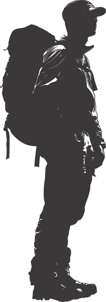 AI generated Silhouette hiking man black color only full body vector