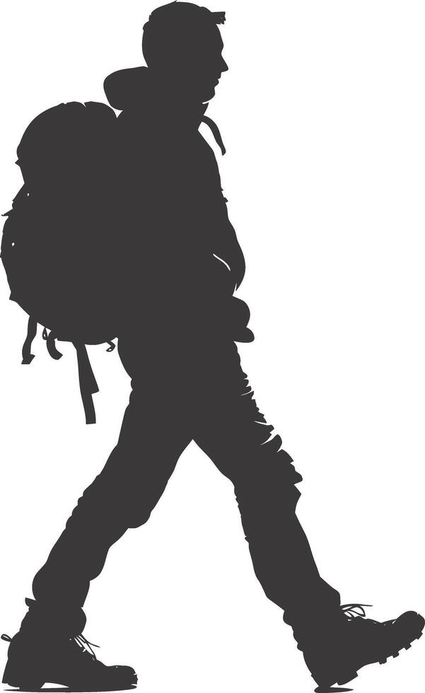 AI generated Silhouette hiking man black color only full body vector