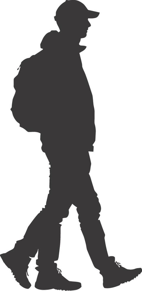 AI generated Silhouette hiking man black color only full body vector