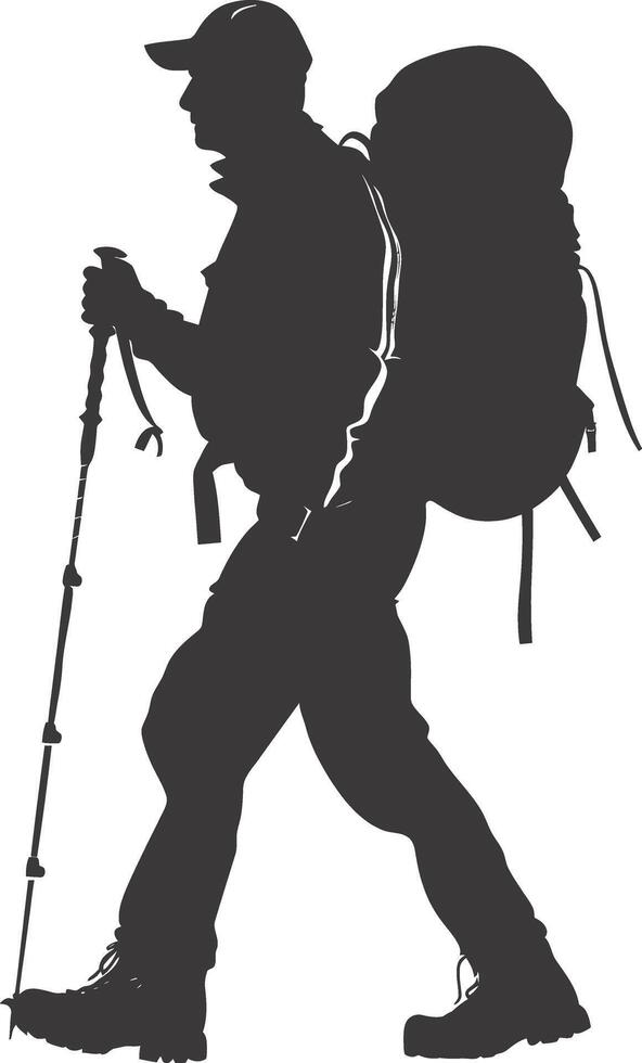 AI generated Silhouette hiking man black color only full body vector
