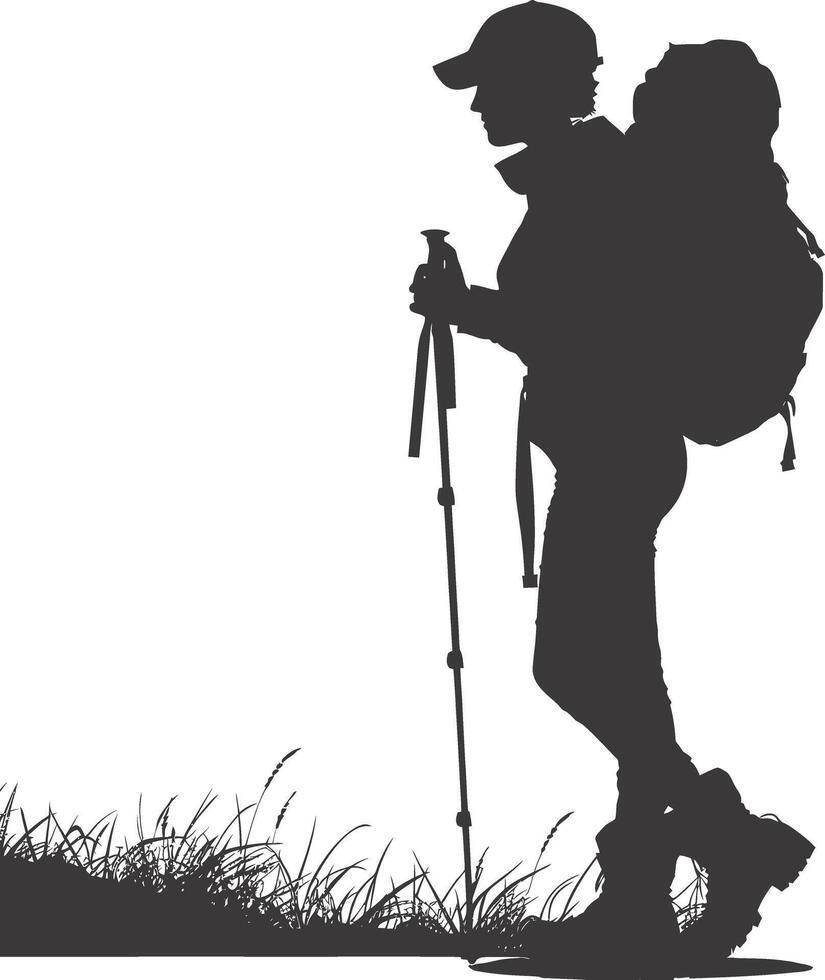 AI generated Silhouette hiking woman activities black color only vector