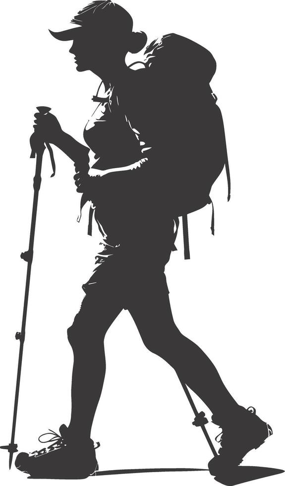 AI generated Silhouette hiking woman black color only full body vector