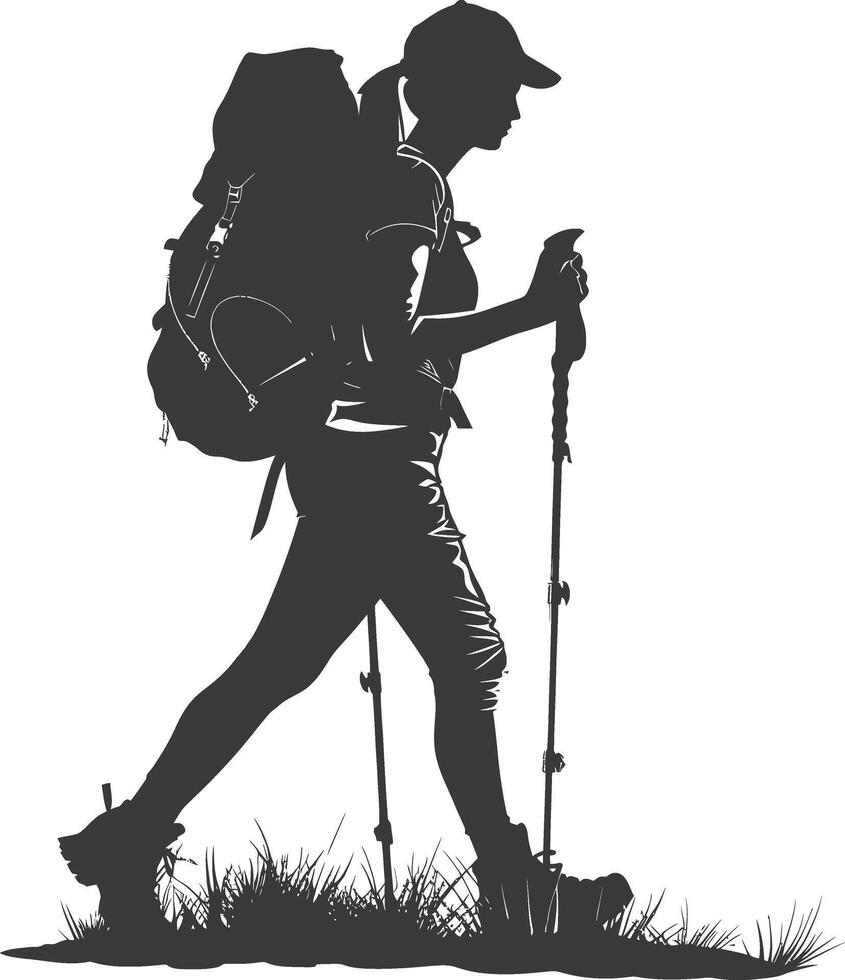 AI generated Silhouette hiking woman activities black color only vector