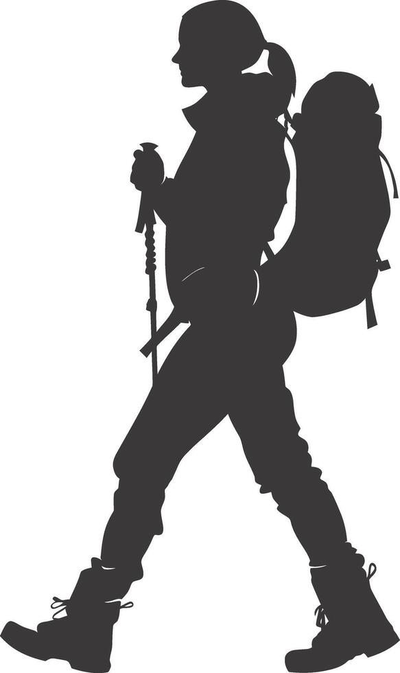 AI generated Silhouette hiking woman black color only full body vector