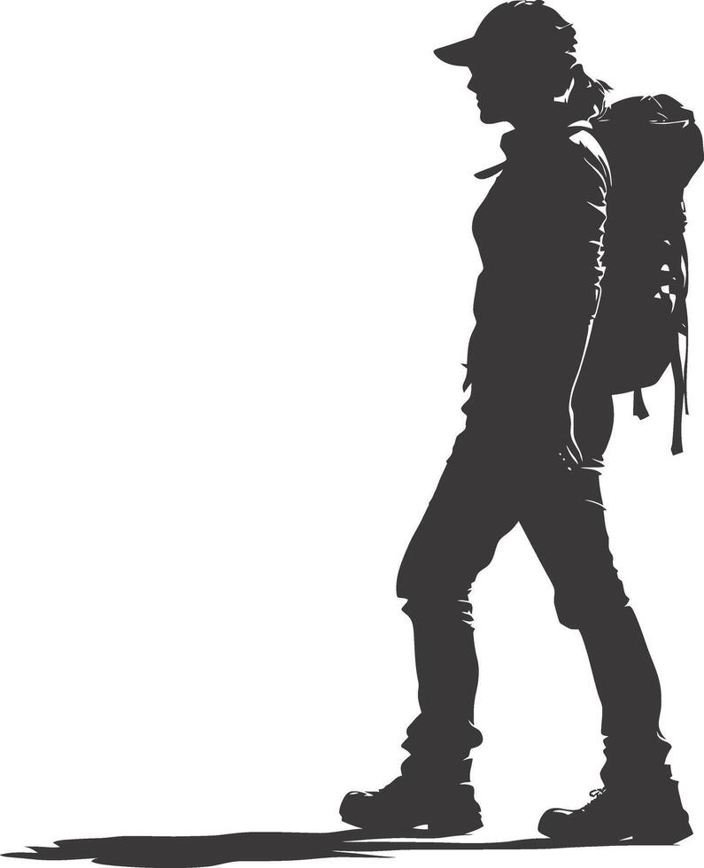 AI generated Silhouette hiking woman black color only full body vector