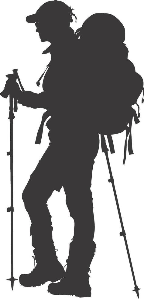 AI generated Silhouette hiking woman black color only full body vector